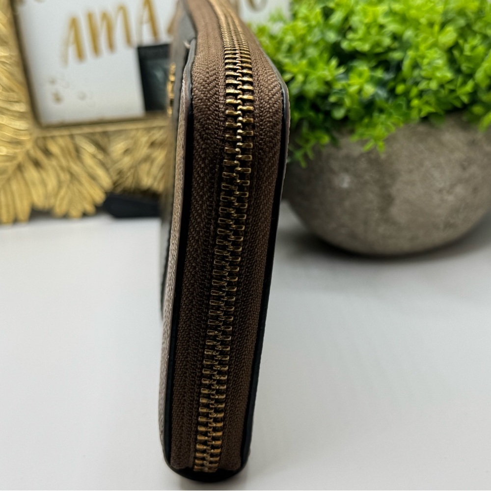 Coach Zip Around Monogram Coated Canvas Leather Brown  Wallet - Picture 2 of 10